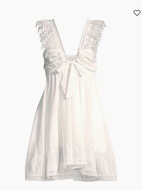 Anthropologie White Lace-Trim Tie-Front Mini Dress
